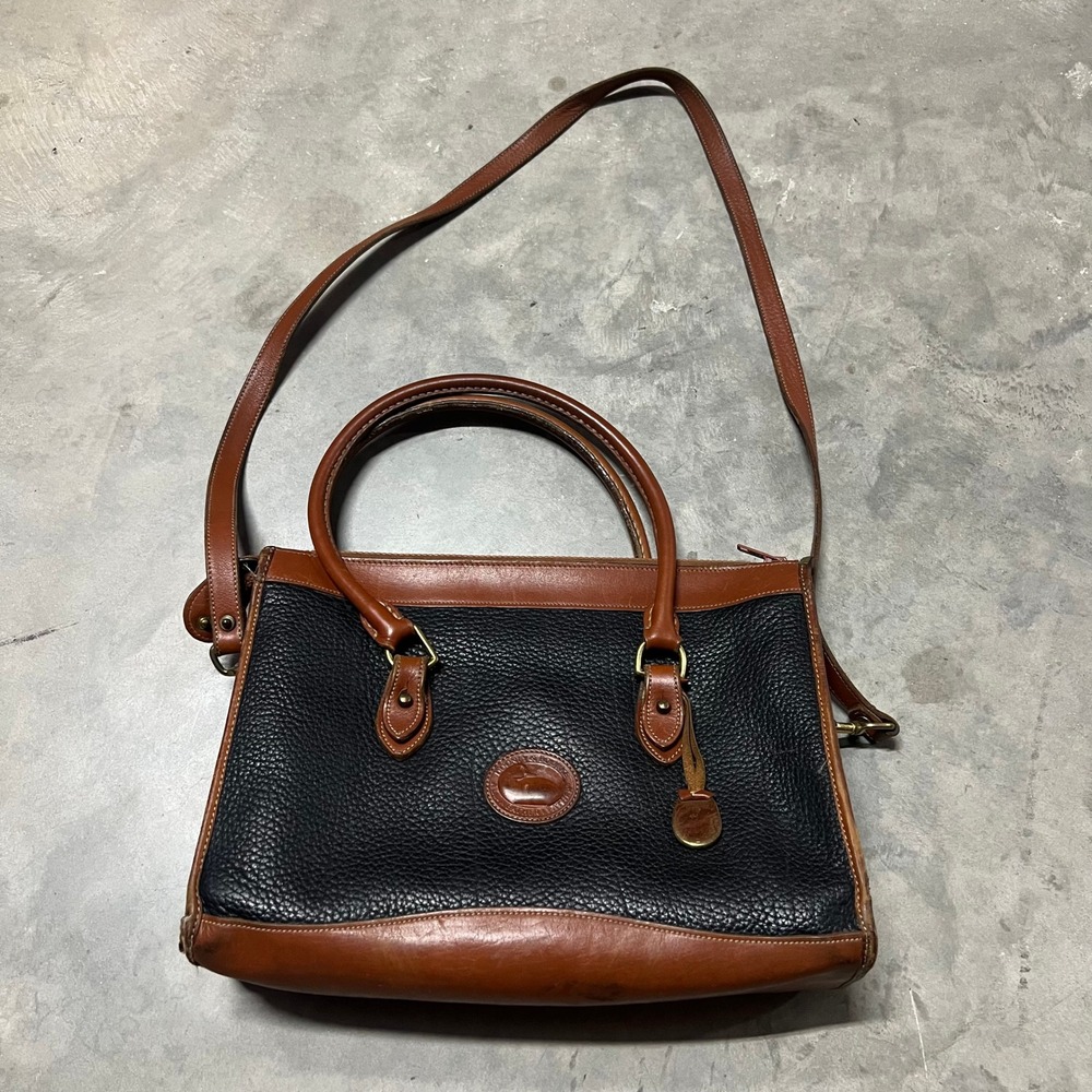 Dooney & Bourke All Weather Leather Vintage Satchel Crossbody Bag Black Tan